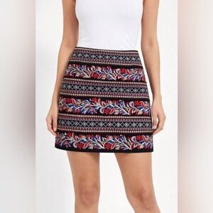 Misskoo Paris Embroidered Mini Skirt Sz S Black Boho Folk Floral Ethnic Festival